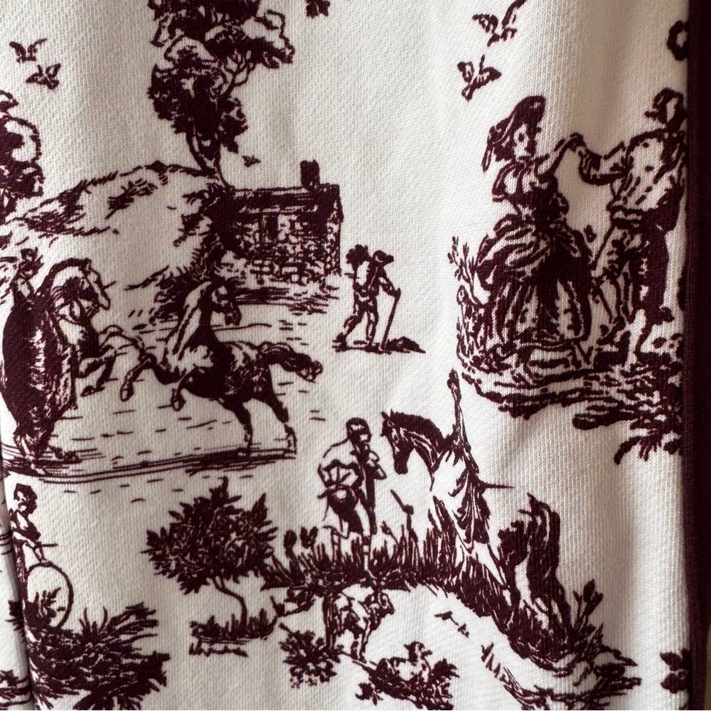 Carbon38 // maroon, white horse toile print wide leg sweatpants size XS fb1 - Picture 6 of 11